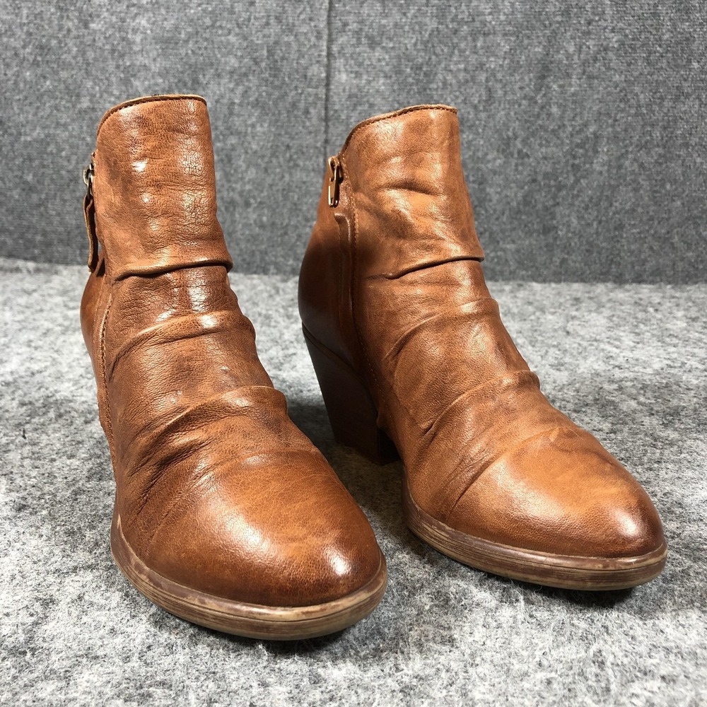 Sofft Ankle Booties Womens 8.5 Brown Leather Stacked Heel Side Zip Comfort